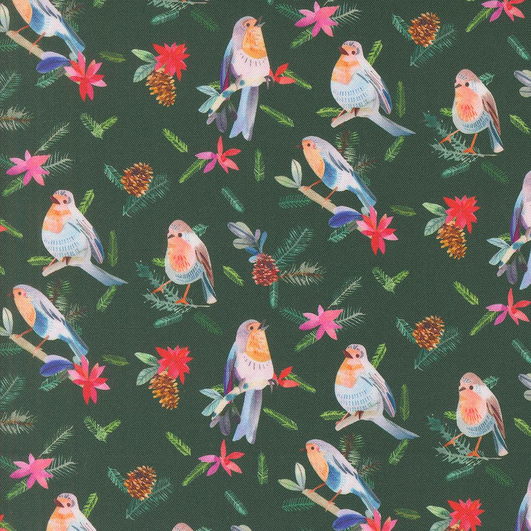 Moda-Robins With Pinecones Evergreen-fabric-gather here online