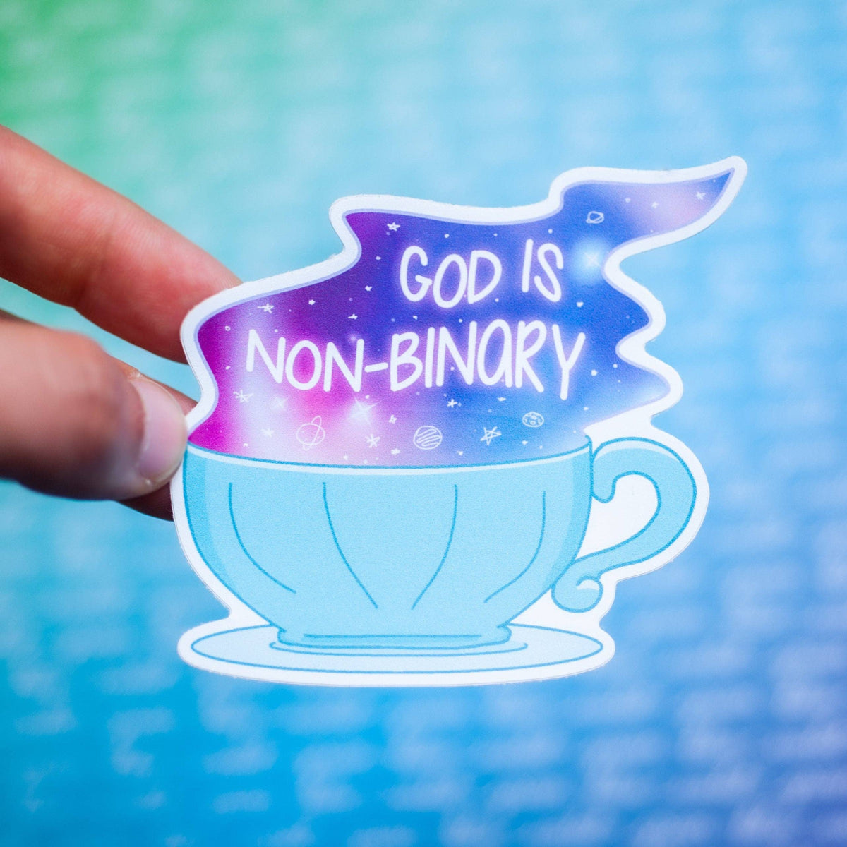 Crafty Queer Studio-God is Non-Binary LGBTQ+ Sticker-accessory-gather here online