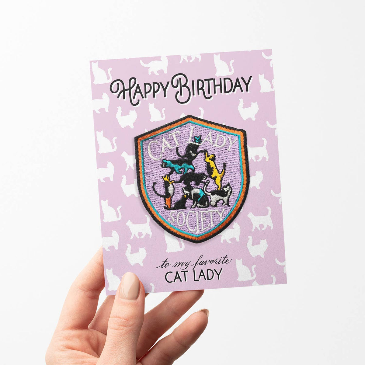 Antiquaria-Cat Lady Birthday Patch and Greeting Card - Pink-greeting card-gather here online