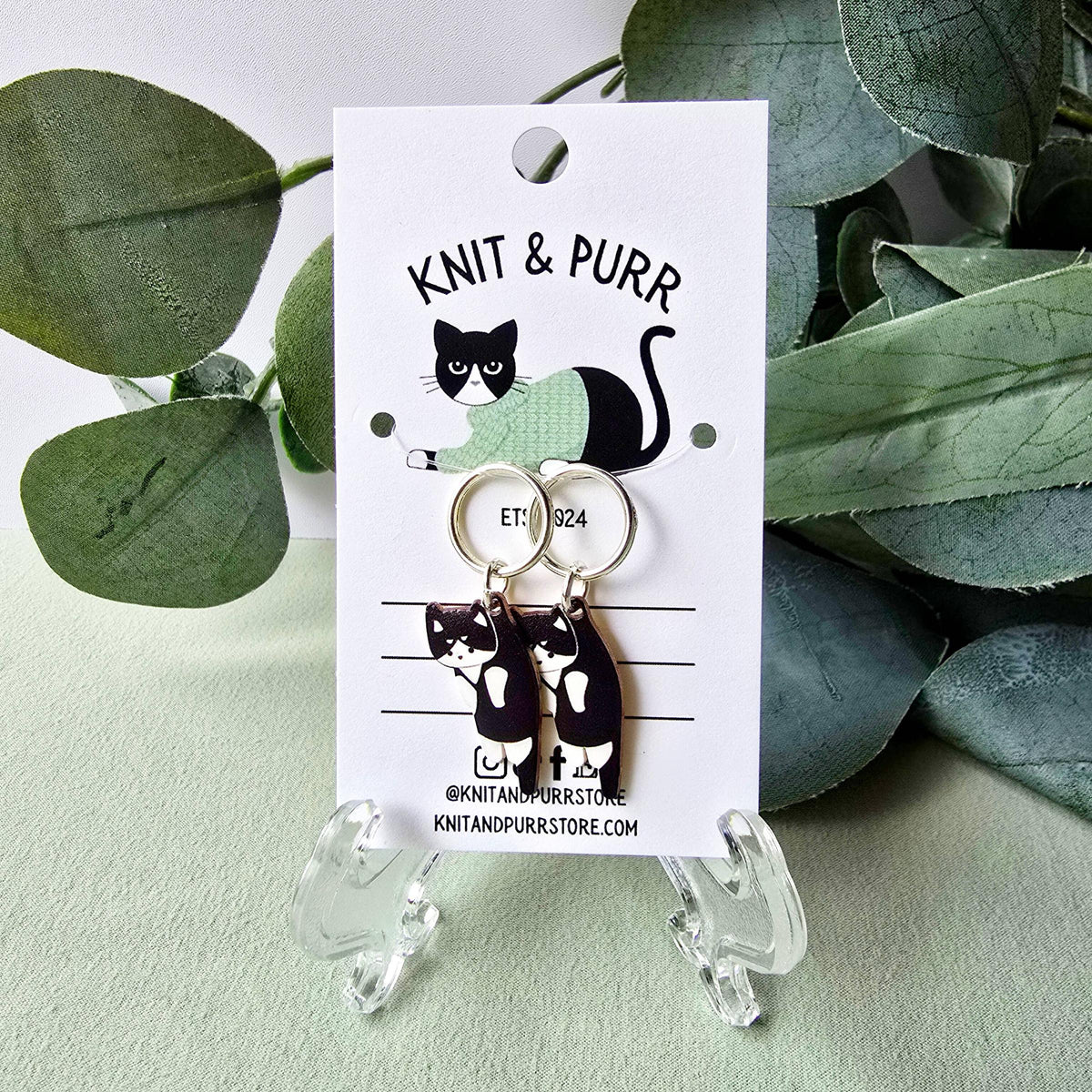 Knit and Purr-Hannah Tuxedo Cat Stitch Markers-knitting notion-gather here online