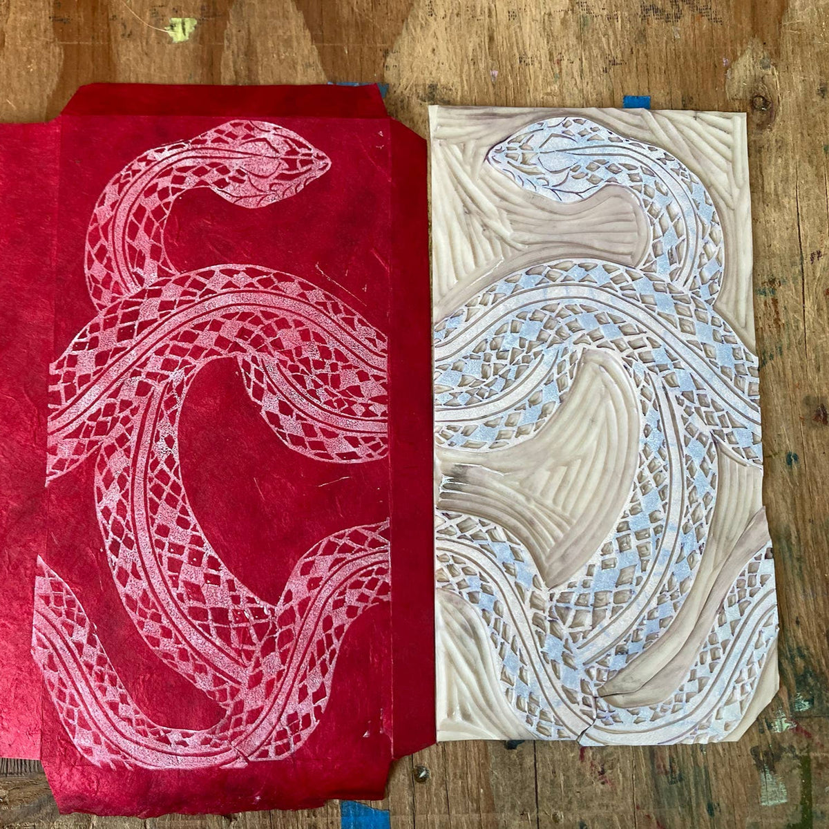 Kathie Studio-Snake Blockprinted Lunar New Year Red Envelope - White Snake-greeting card-gather here online