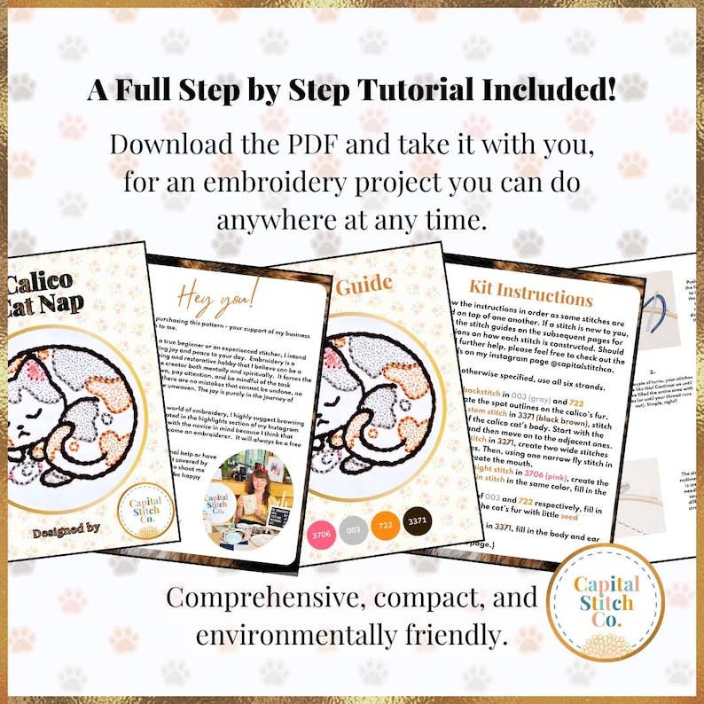 Capital Stitch Co.-Calico Cat Nap Mini Embroidery Kit-embroidery kit-gather here online
