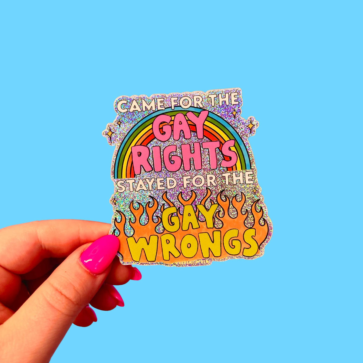 The Peach Fuzz-Gay Wrongs Glitter Sticker-sticker-gather here online