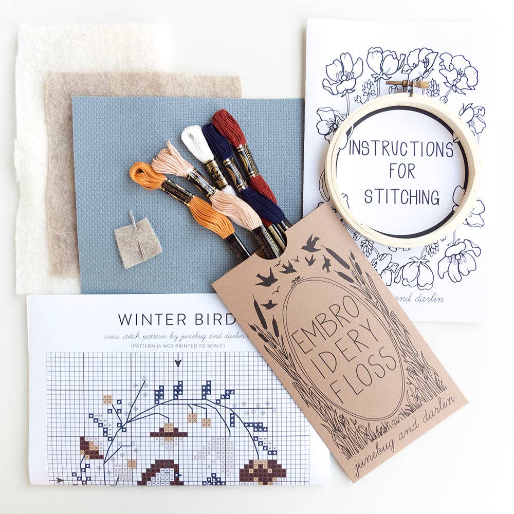 Junebug and Darlin-Winter Bird, 4" Cross Stitch Kit-xstitch kit-gather here online