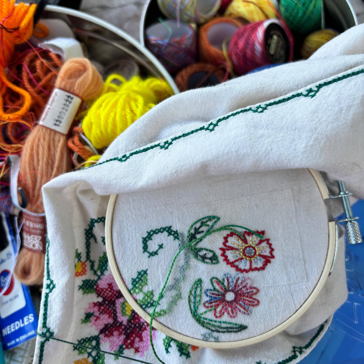 Dropcloth Samplers-Flower Garden Stick and Stitch Set-embroidery pattern-gather here online