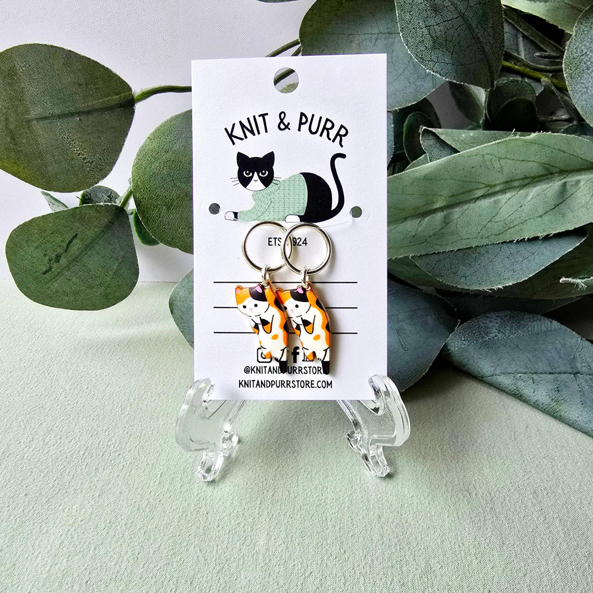 Knit and Purr-Hannah Calico Cat Stitch Markers-knitting notion-gather here online