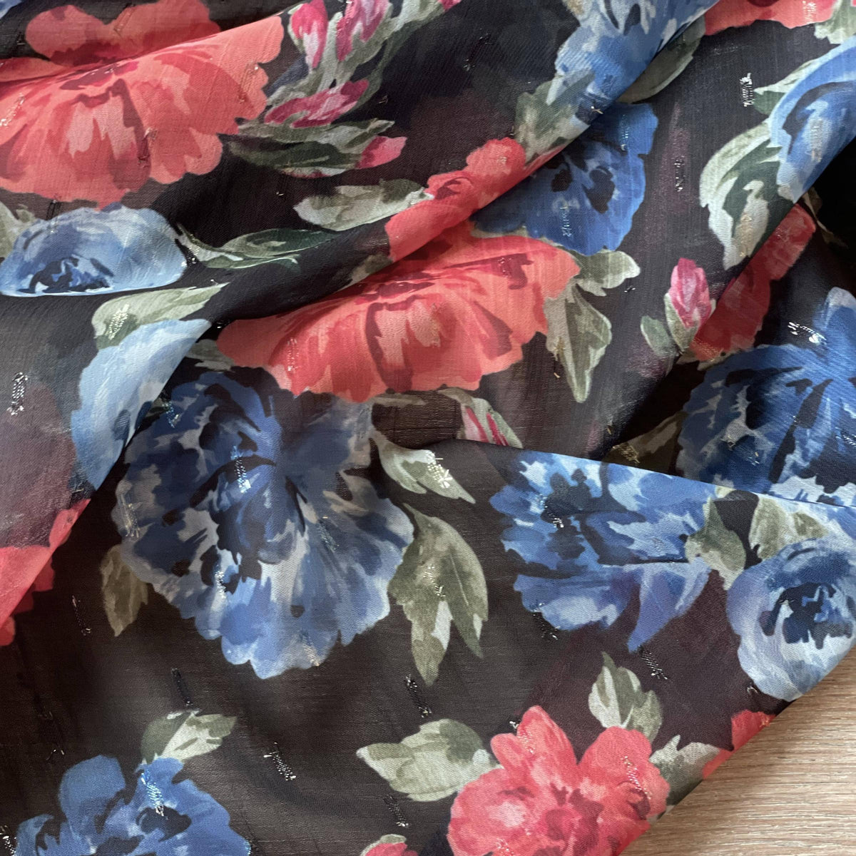 Vingtsept-Metallic Embroidered Poly - Paulette Blue & Red-fabric-gather here online