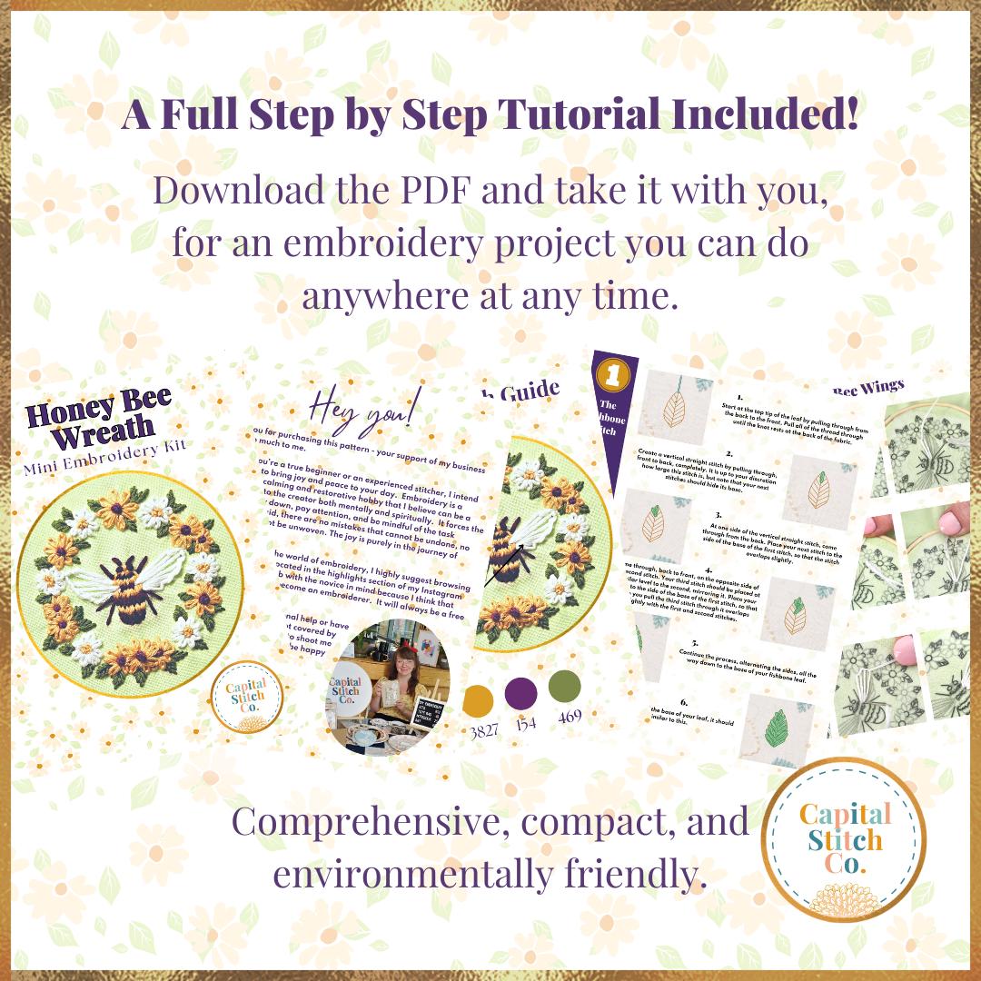 Capital Stitch Co.-Honey Bee Wreath Mini Embroidery Kit-embroidery kit-gather here online