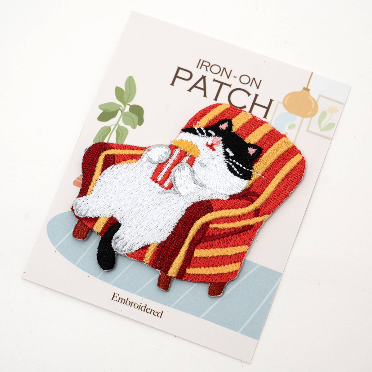 U PLUS INC-Red Sofa Cat Iron-On Patch-patches + pins-gather here online