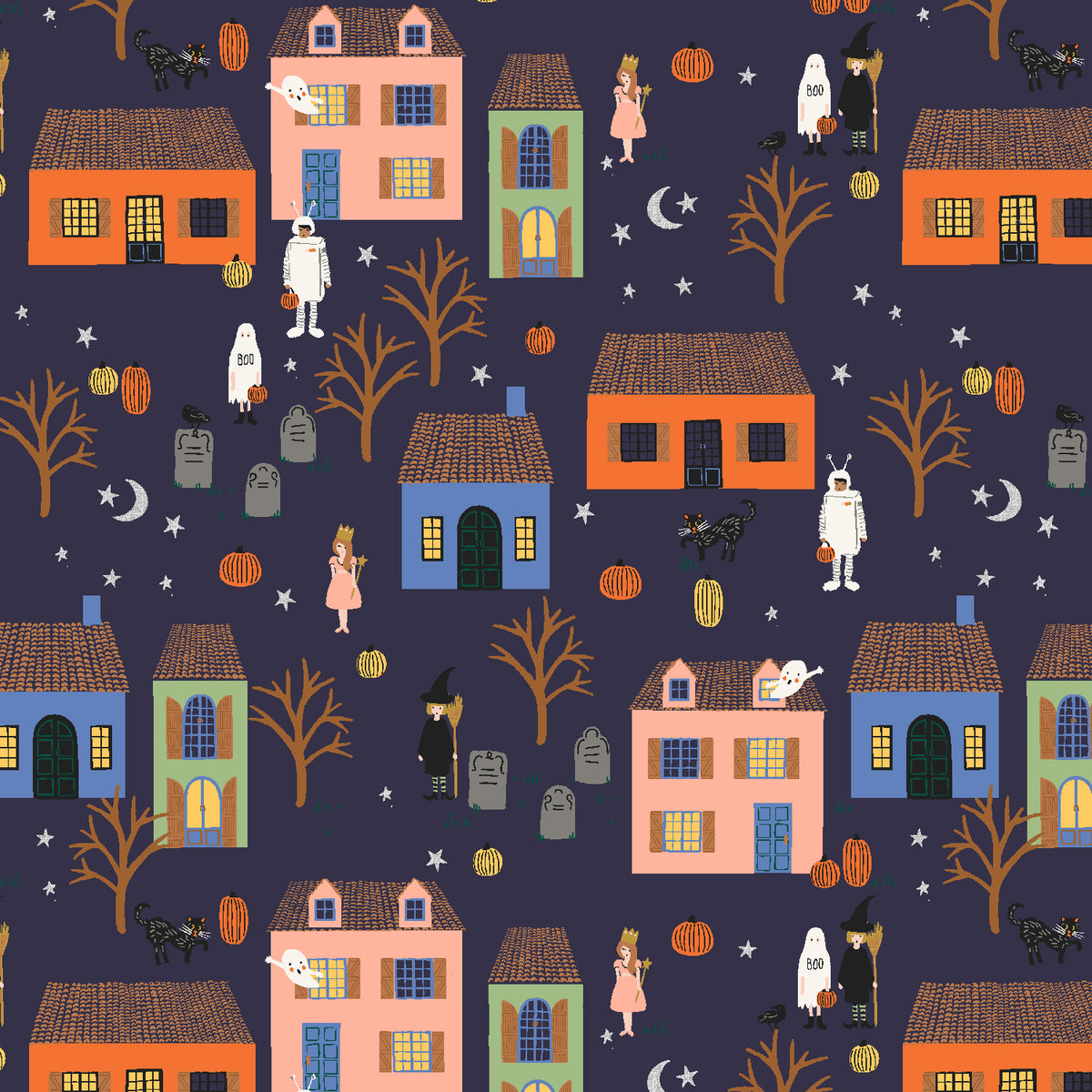Cotton + Steel-Halloween Night Navy & Silver Metallic-fabric-gather here online