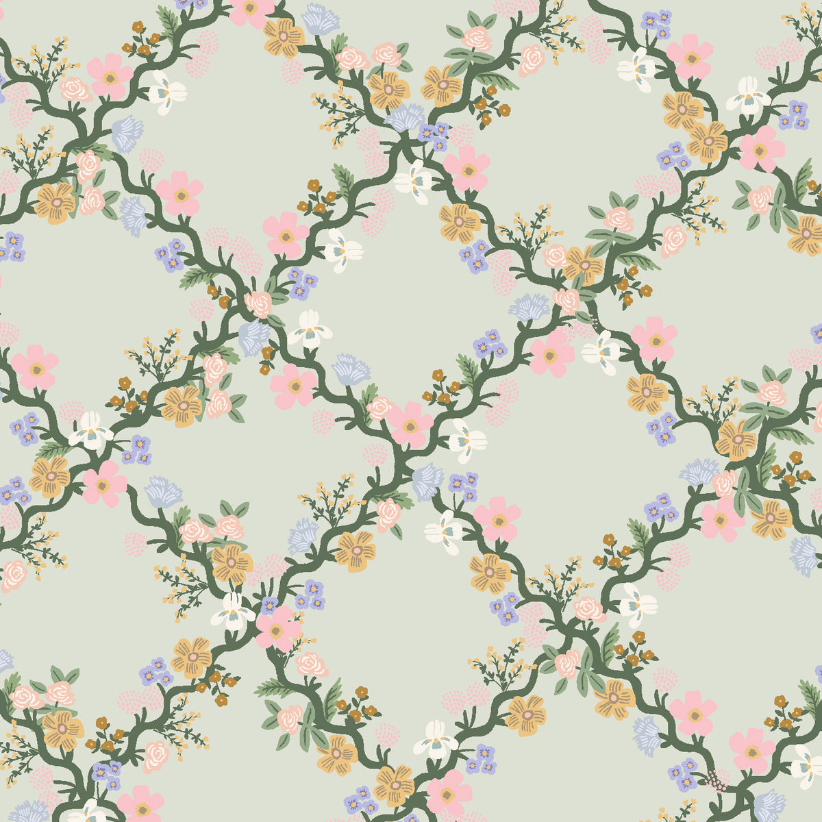Cotton + Steel-Floral Trellis Green-fabric-gather here online