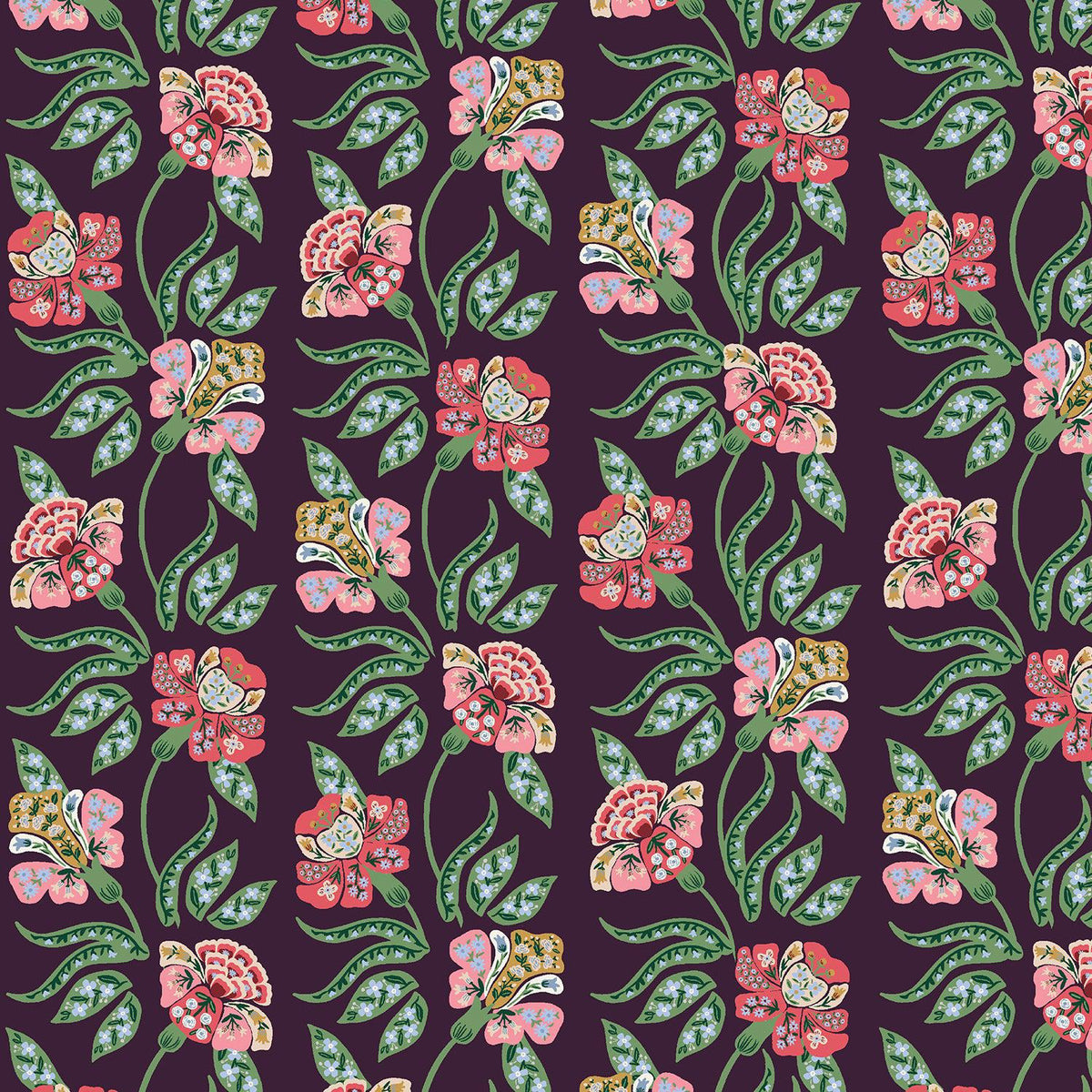 Cotton + Steel-Posy Aubergine-fabric-gather here online