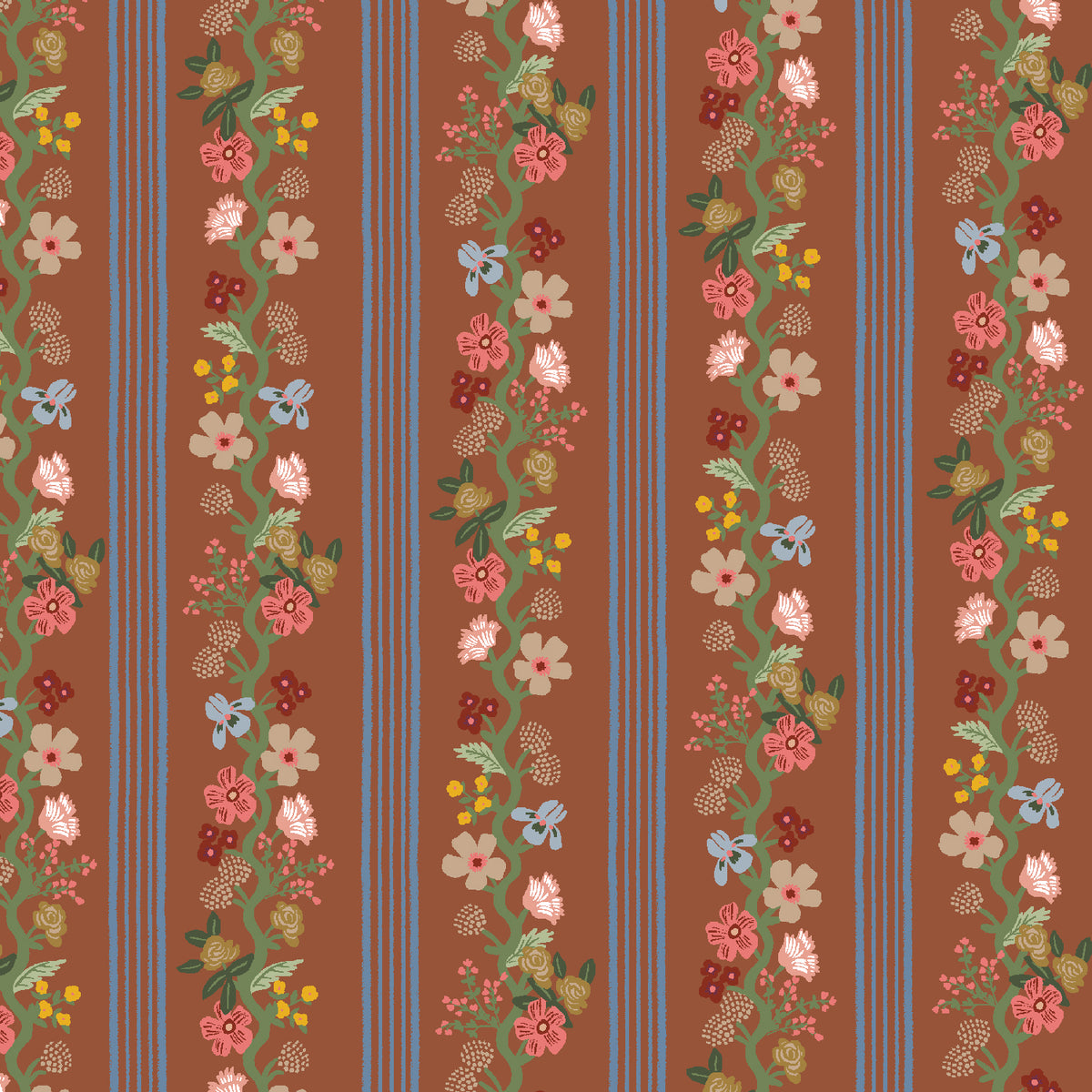 Cotton + Steel-Floral Trellis Stripe Clay-fabric-gather here online