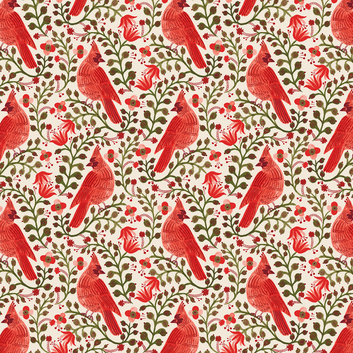 Cotton + Steel-Cardinals Cream Metallic-fabric-gather here online