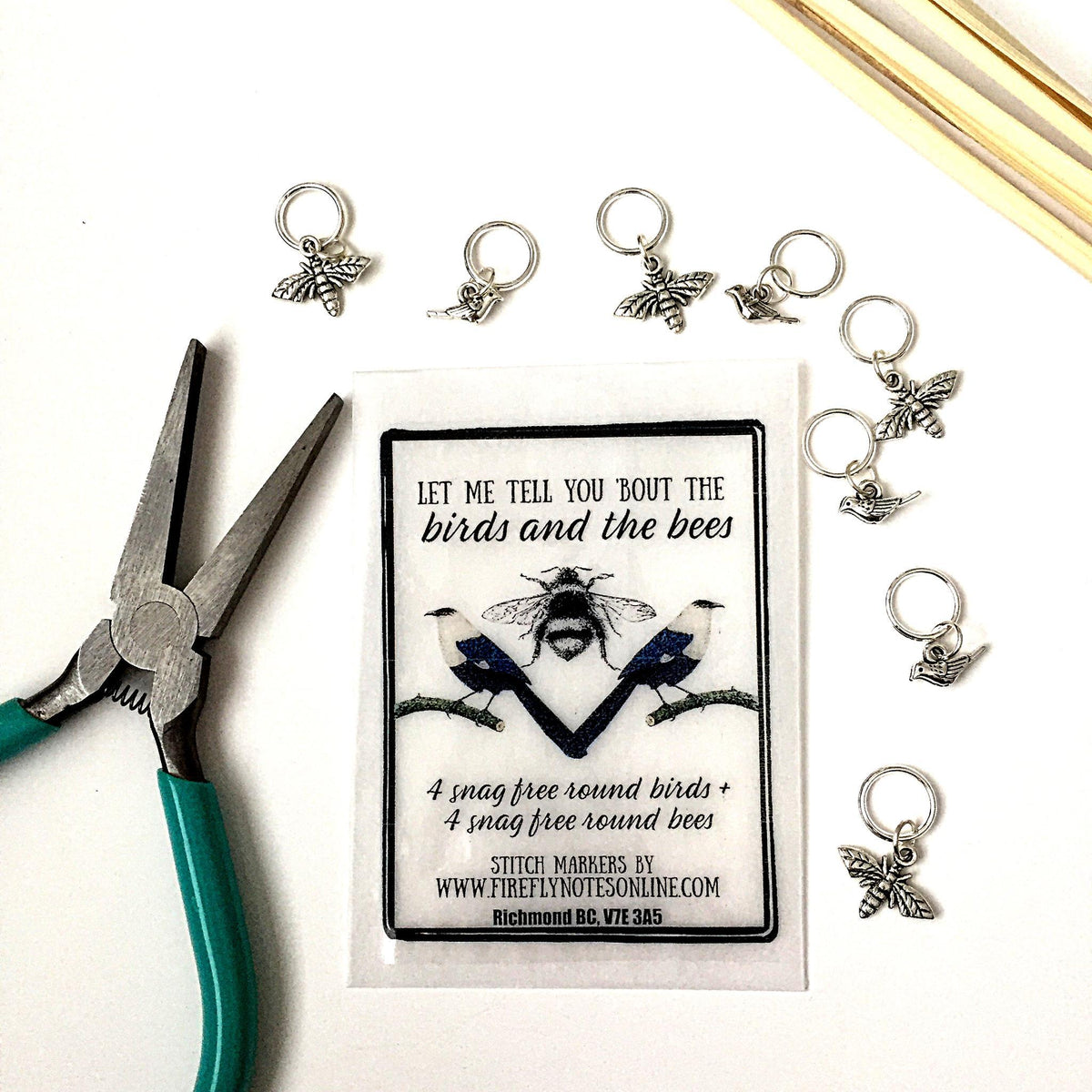 Firefly Notes-Birds and Bees Stitch Marker Pack-knitting notion-gather here online