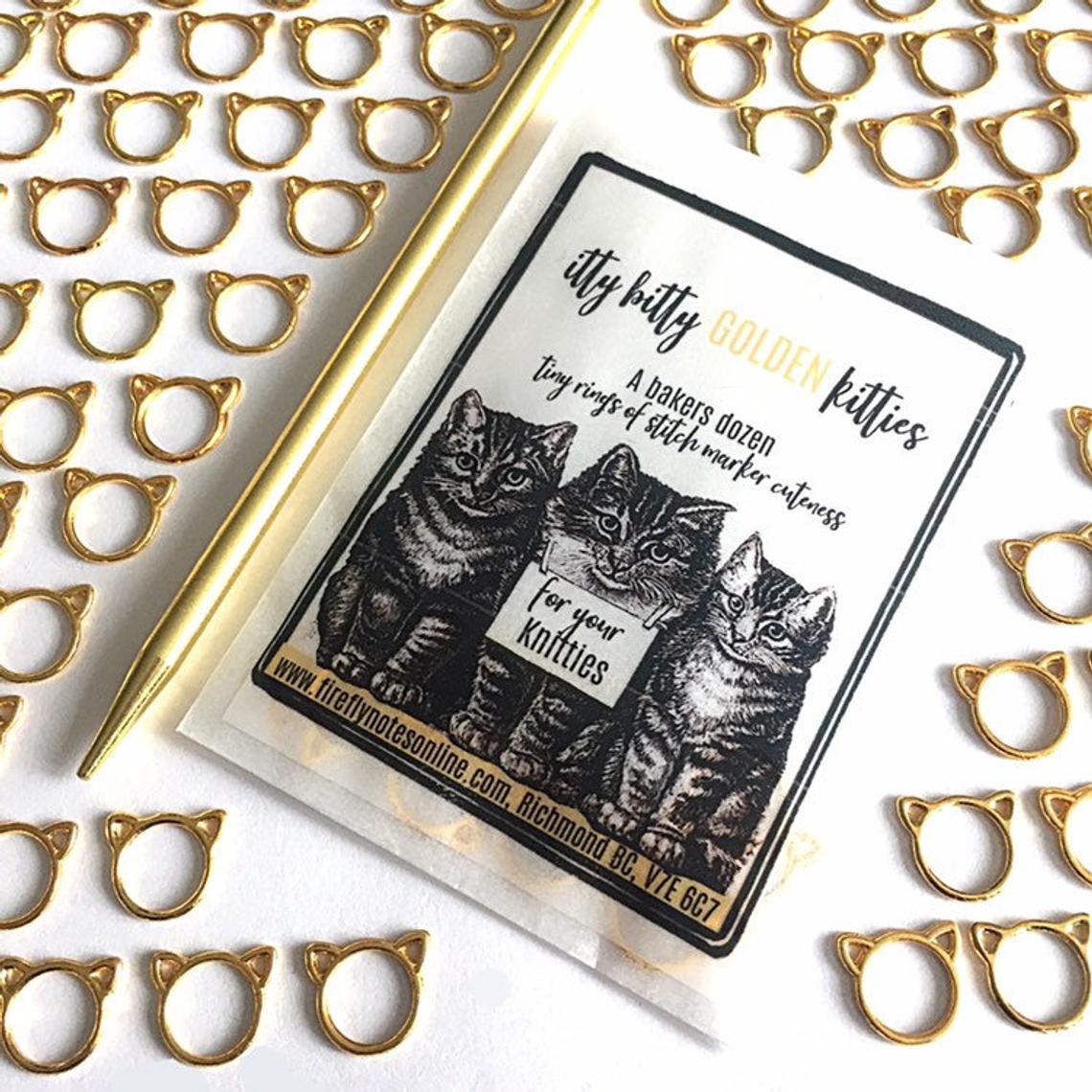 Firefly Notes-Kitties Stitch Markers - Small Gold-knitting notion-gather here online