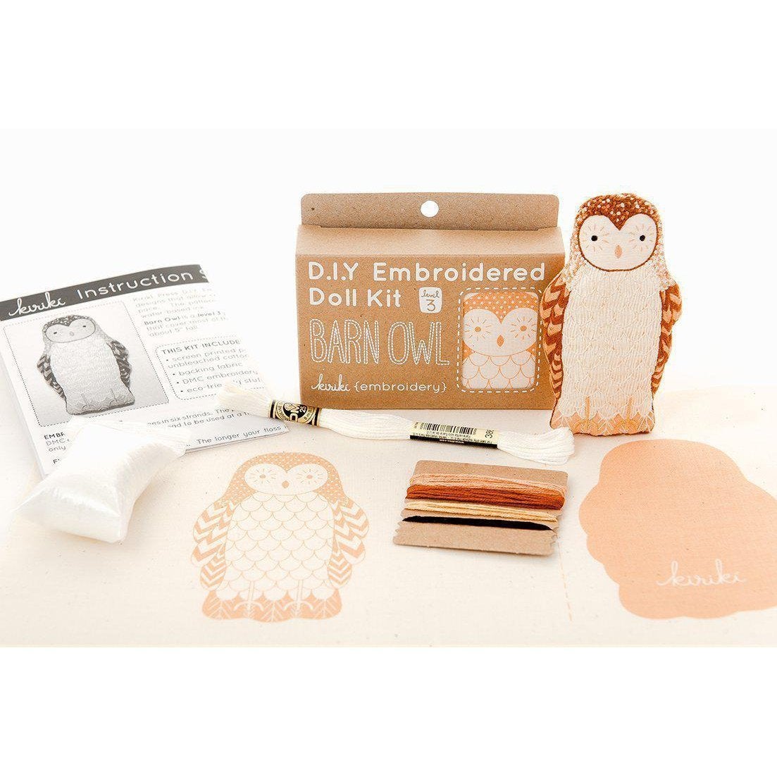 Kiriki Press - Barn Owl DIY Embroidery Kit - Default - gatherhereonline.sbs
