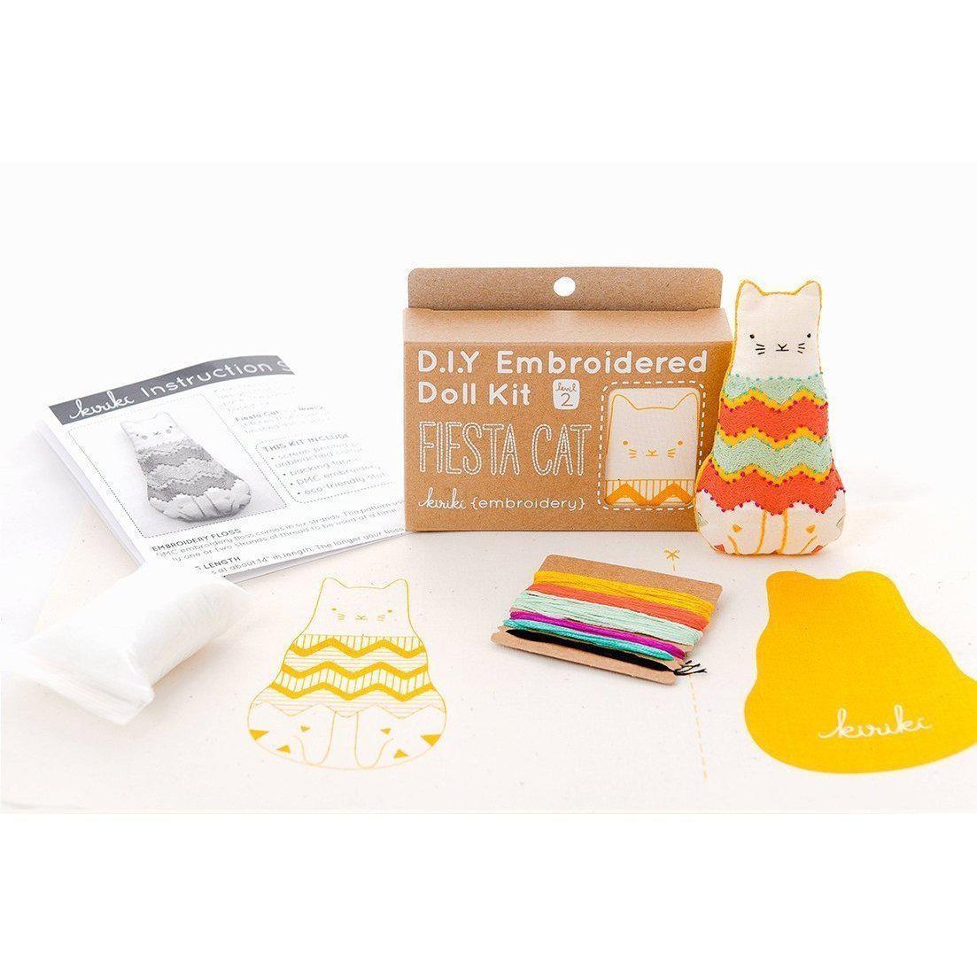 Kiriki Press - Fiesta Cat DIY Embroidery Kit - Default - gatherhereonline.sbs