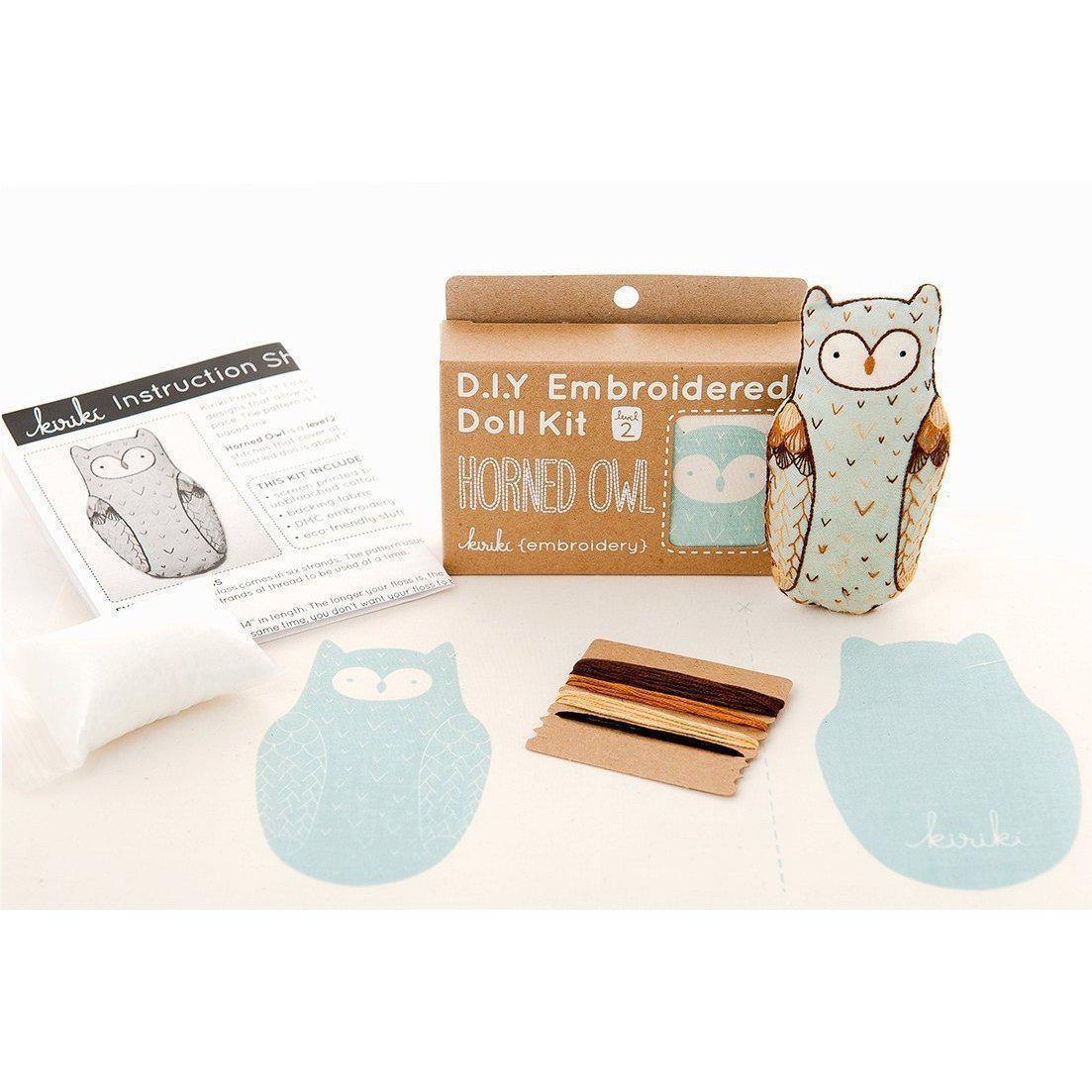 Kiriki Press - Horned Owl DIY Embroidery Kit - Default - gatherhereonline.sbs
