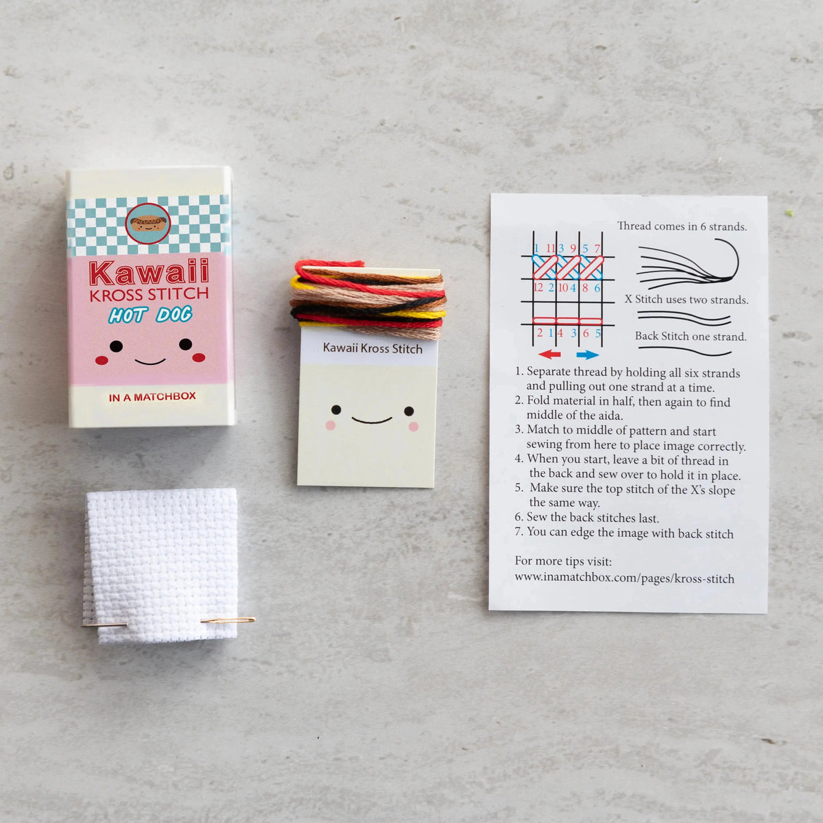 Marvling Bros-Kawaii Hot Dog Mini Cross Stitch Kit in a Matchbox-xstitch kit-gather here online