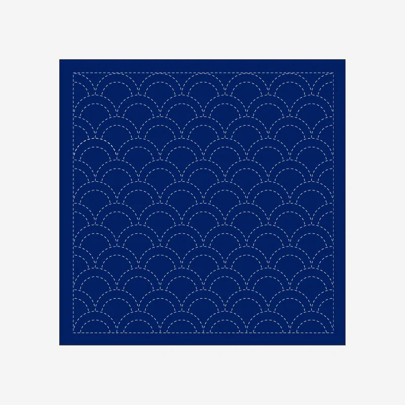 Daruma-Sashiko Sampler - Navy-embroidery kit-1201: Wave Crest (Seigaiha)-gather here online