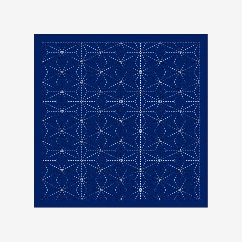 Daruma-Sashiko Sampler - Navy-embroidery kit-1202: Hemp Leaf (Asanoha)-gather here online