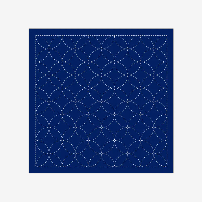 Daruma-Sashiko Sampler - Navy-embroidery kit-1203: Seven Treasures (Shippo-Tsunagi)-gather here online