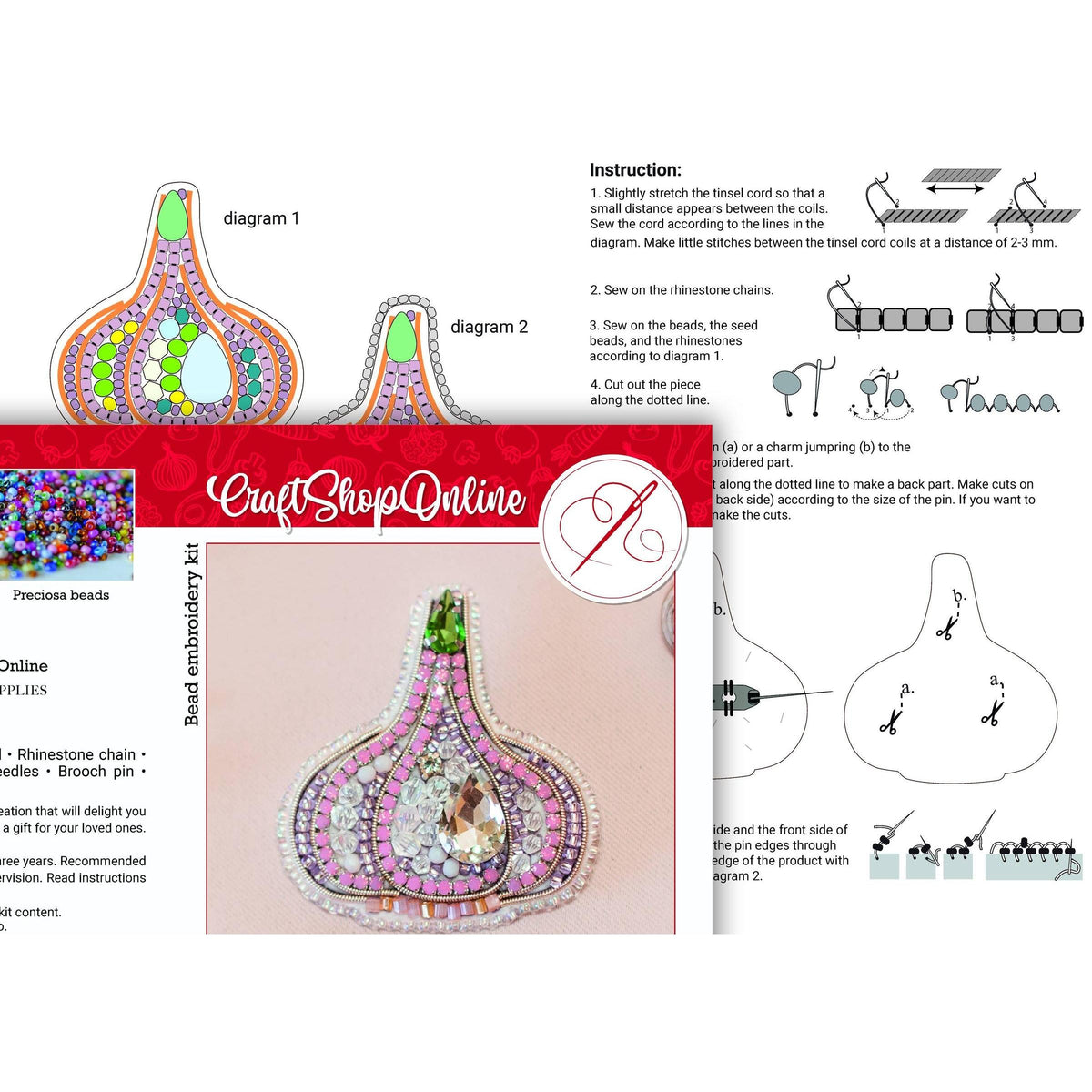CraftShopOnline-Bead Embroidery Brooch Kit: Garlic DIY Craft Beading-craft kit-gather here online