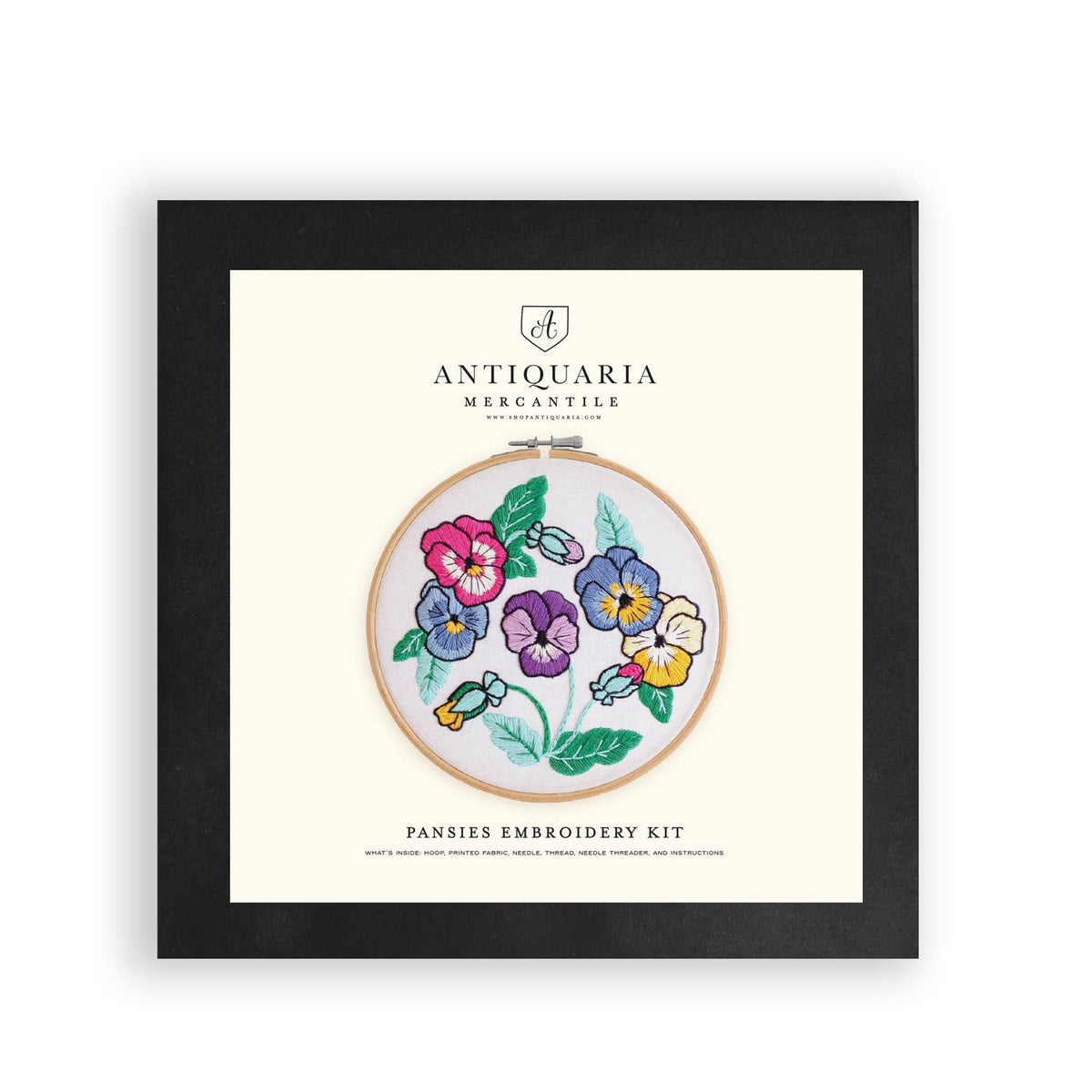 Antiquaria-Springtime Pansies Sampler 6" Embroidery Kit-embroidery kit-gather here online