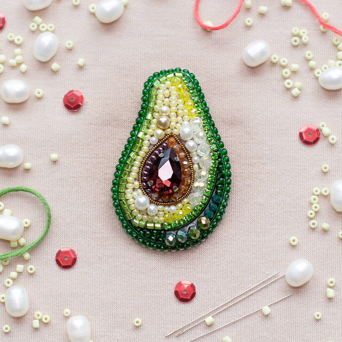 CraftShopOnline-Avocado Brooch Kit: DIY Embroidery Jewelry Making-craft kit-gather here online