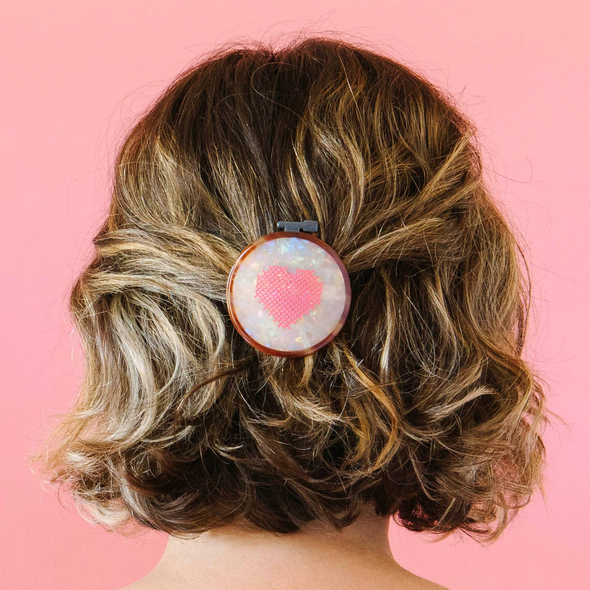 Sarah Hearts-Cross Stitch Embroidery Hoop French Barrette Hair Clip-accessory-gather here online