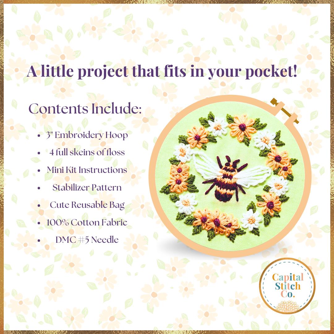 Capital Stitch Co.-Honey Bee Wreath Mini Embroidery Kit-embroidery kit-gather here online