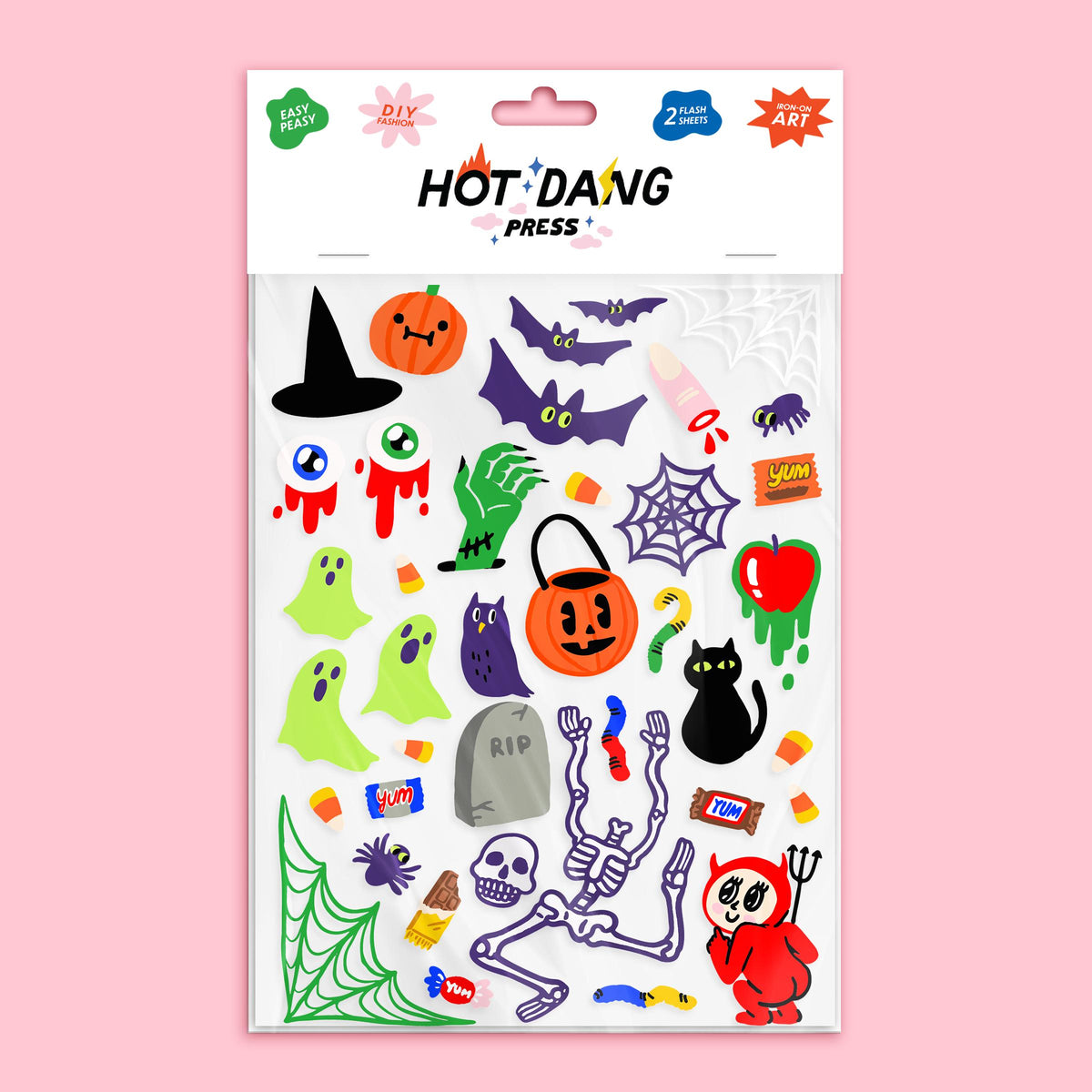 Hot Dang Press-All Hallows Iron-On Transfer Sheet Set-patches + pins-gather here online