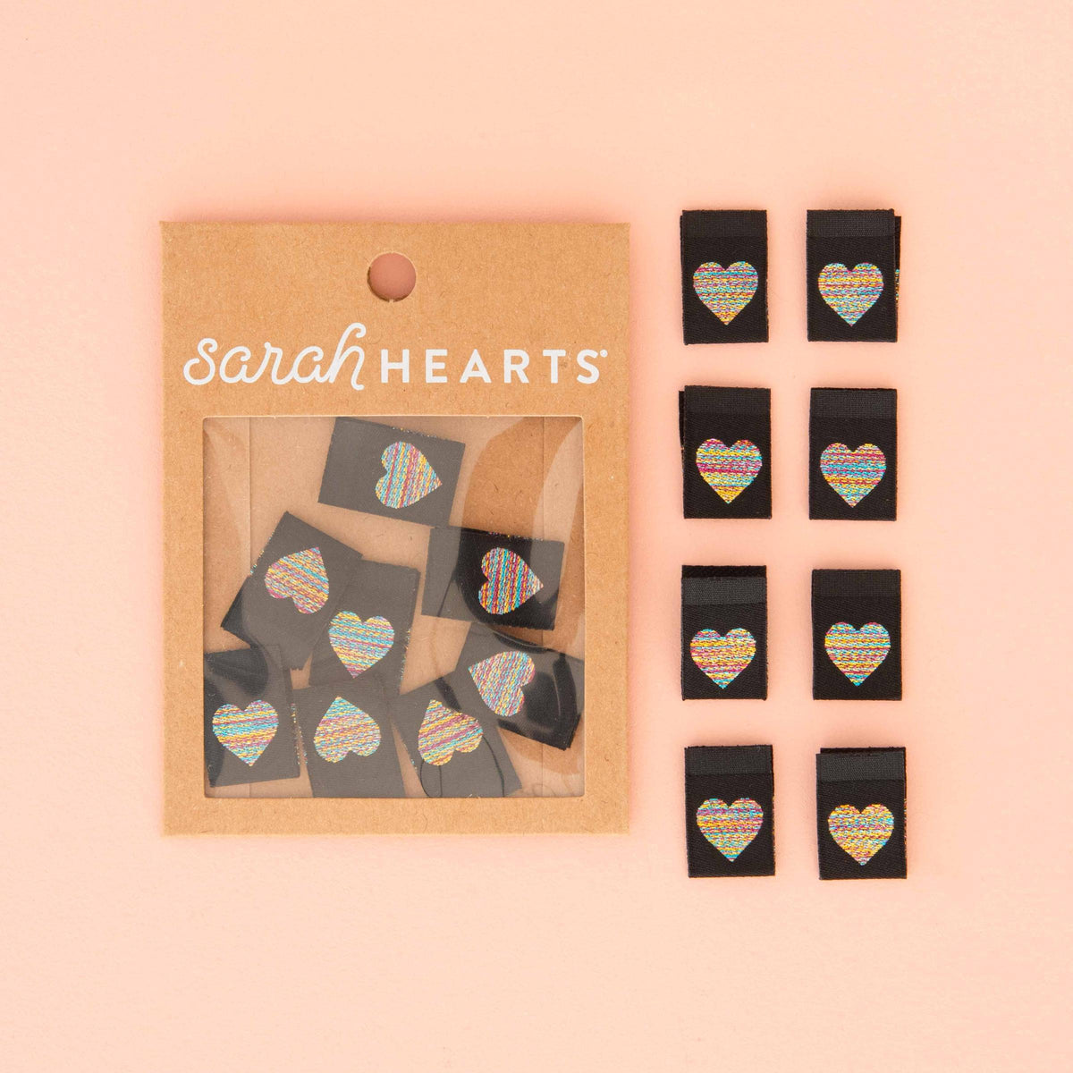 Sarah Hearts-Metallic Rainbow Heart Sew-In Labels-sewing notion-gather here online
