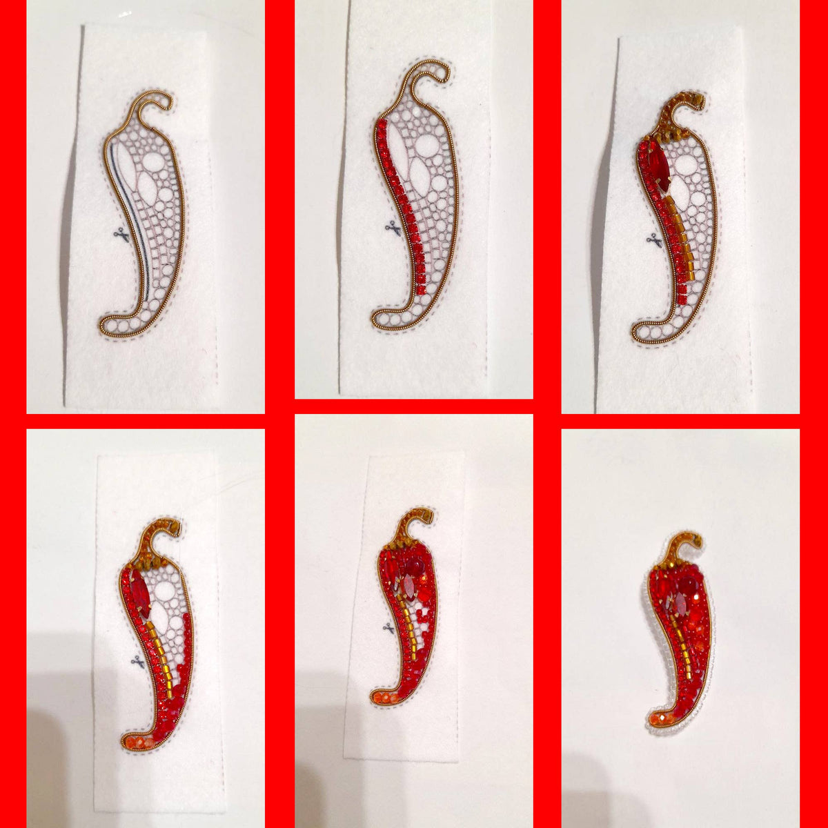 CraftShopOnline-Bead Embroidery Brooch Kit: Chili Pepper DIY Craft-craft kit-gather here online