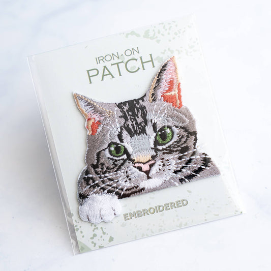 U PLUS INC-Grey Striped Cat Iron-On Patch-patches + pins-gather here online