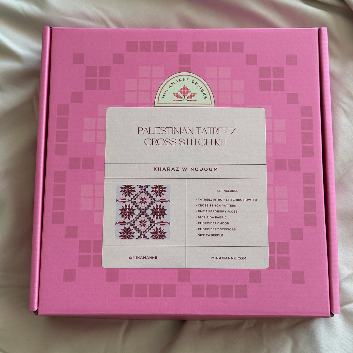 Min Amanne Tatreez Designs-Kharaz w Nojoum Tatreez Kit-xstitch kit-gather here online