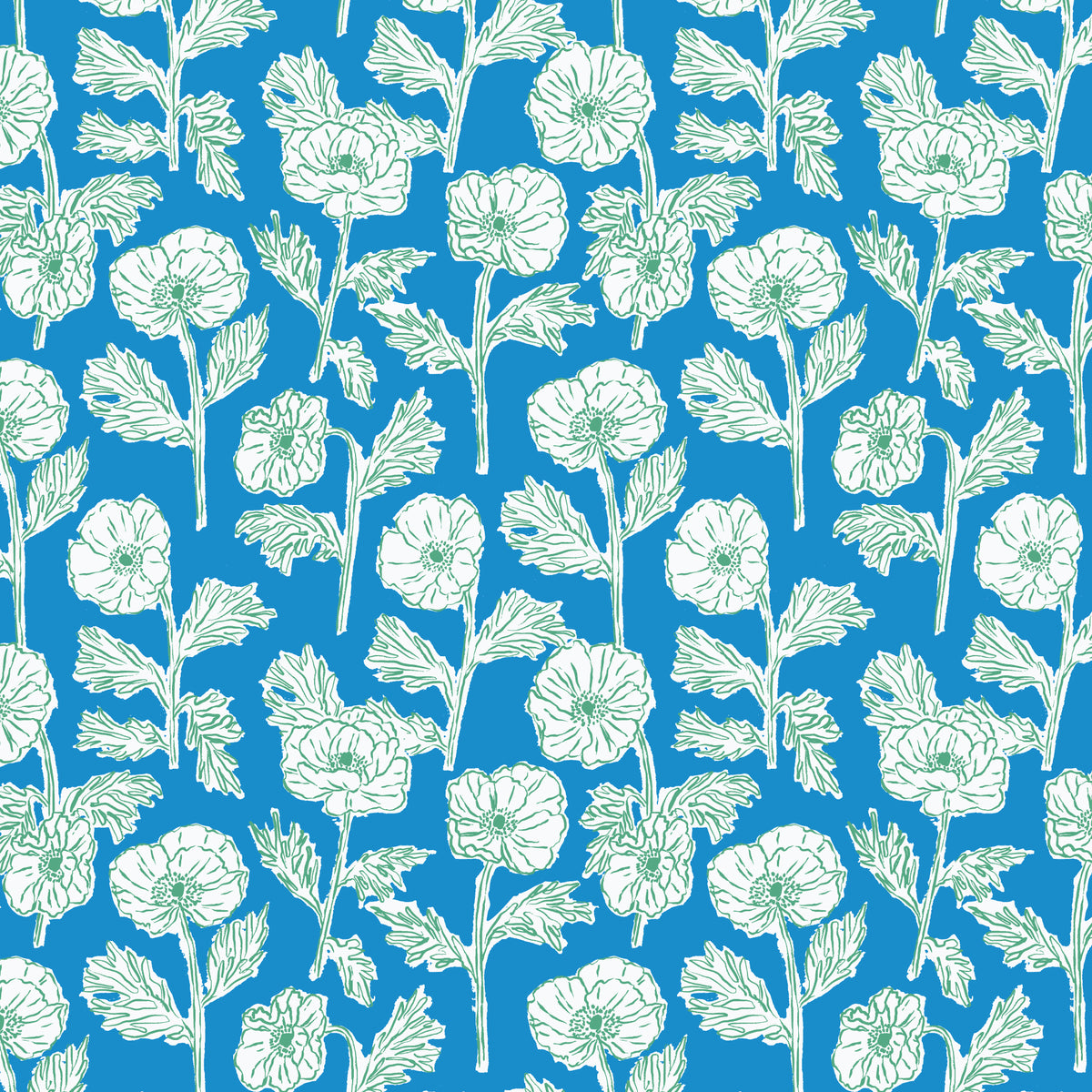Cloud9-Painted Poppies Blue/Green-fabric-gather here online