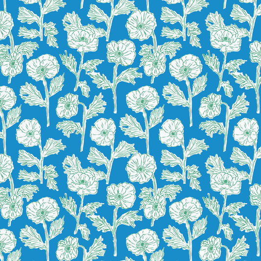 Cloud9-Painted Poppies Blue/Green-fabric-gather here online