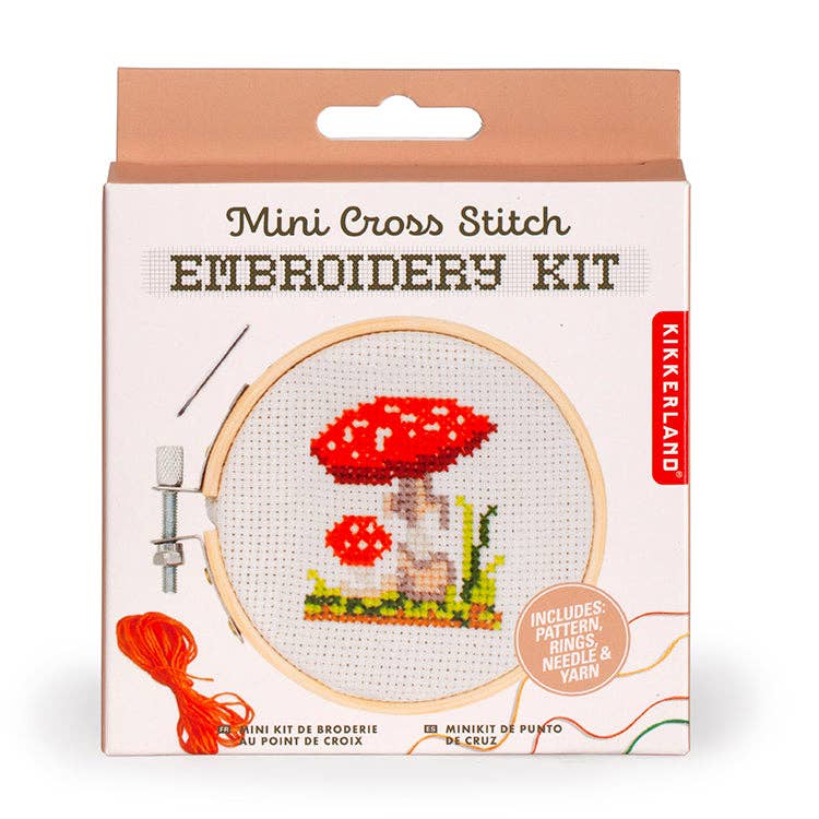 Kikkerland-Mini Cross Stitch Embroidery Kit - Mushroom-xstitch kit-gather here online