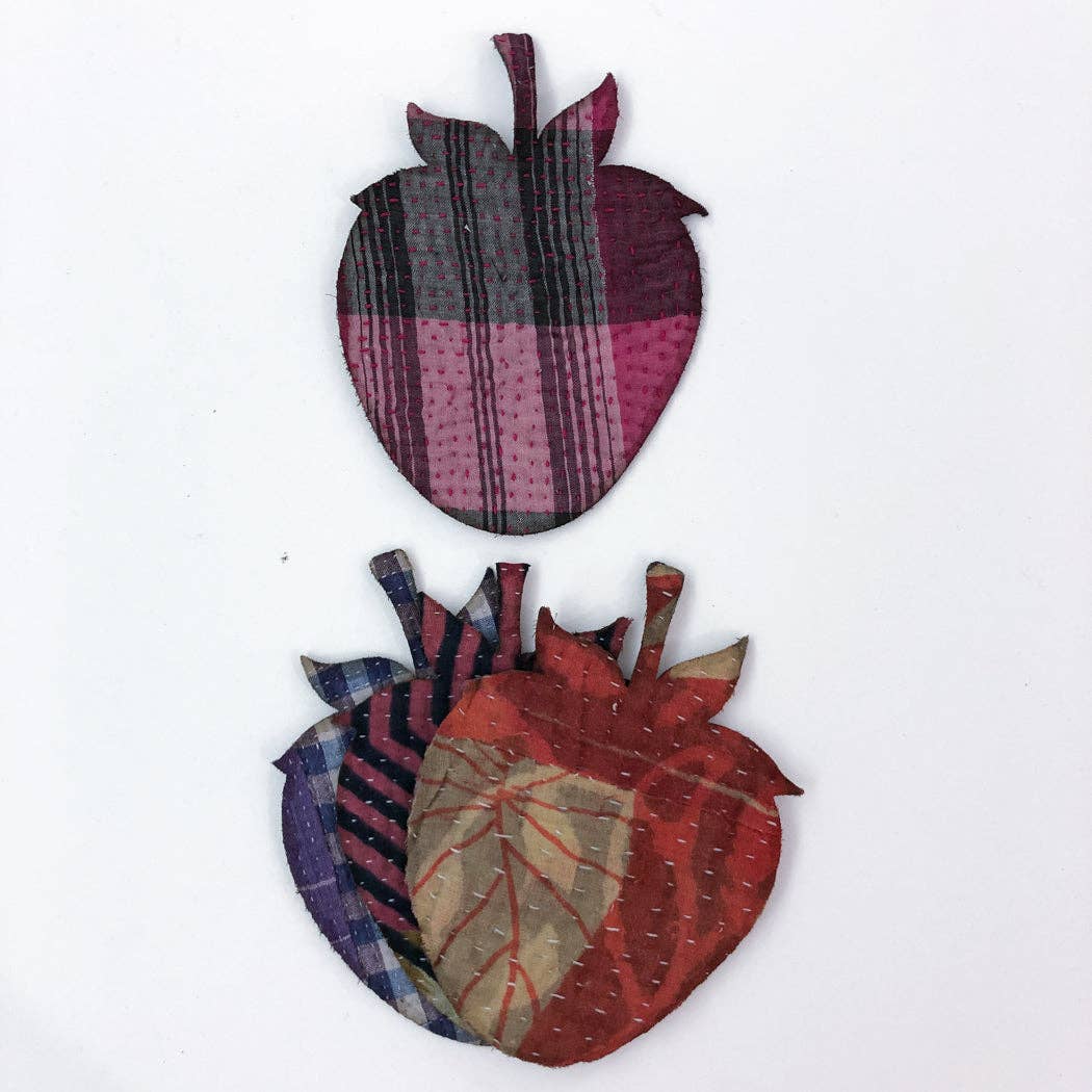 Otto Finn-Medium Kantha Strawberry Iron-On Patch-patches + pins-gather here online