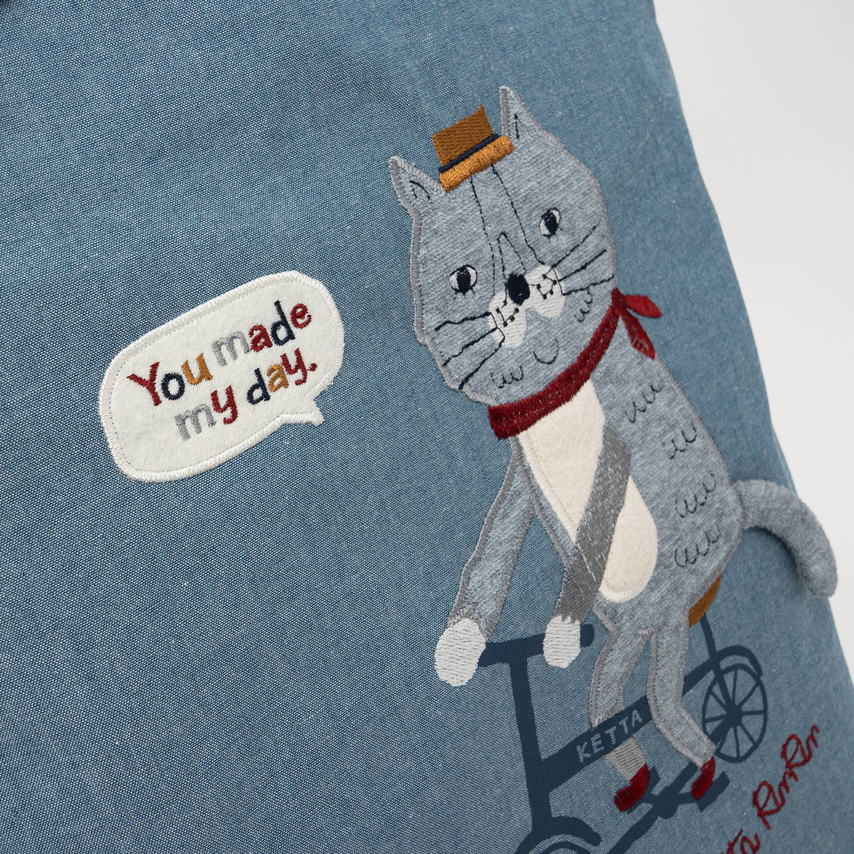 U PLUS INC-Biking Cat Embroidered Tote Bag – Blue-bags & baskets-gather here online