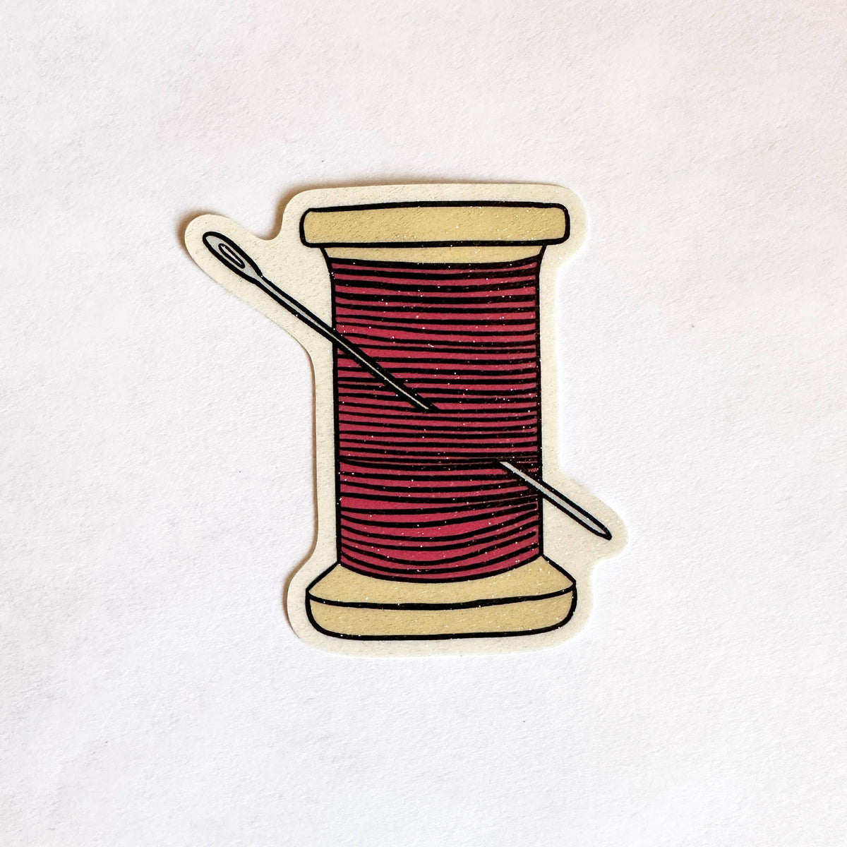 Made by Nilina-Pink Thread Spool Vinyl Sticker-sticker-gather here online