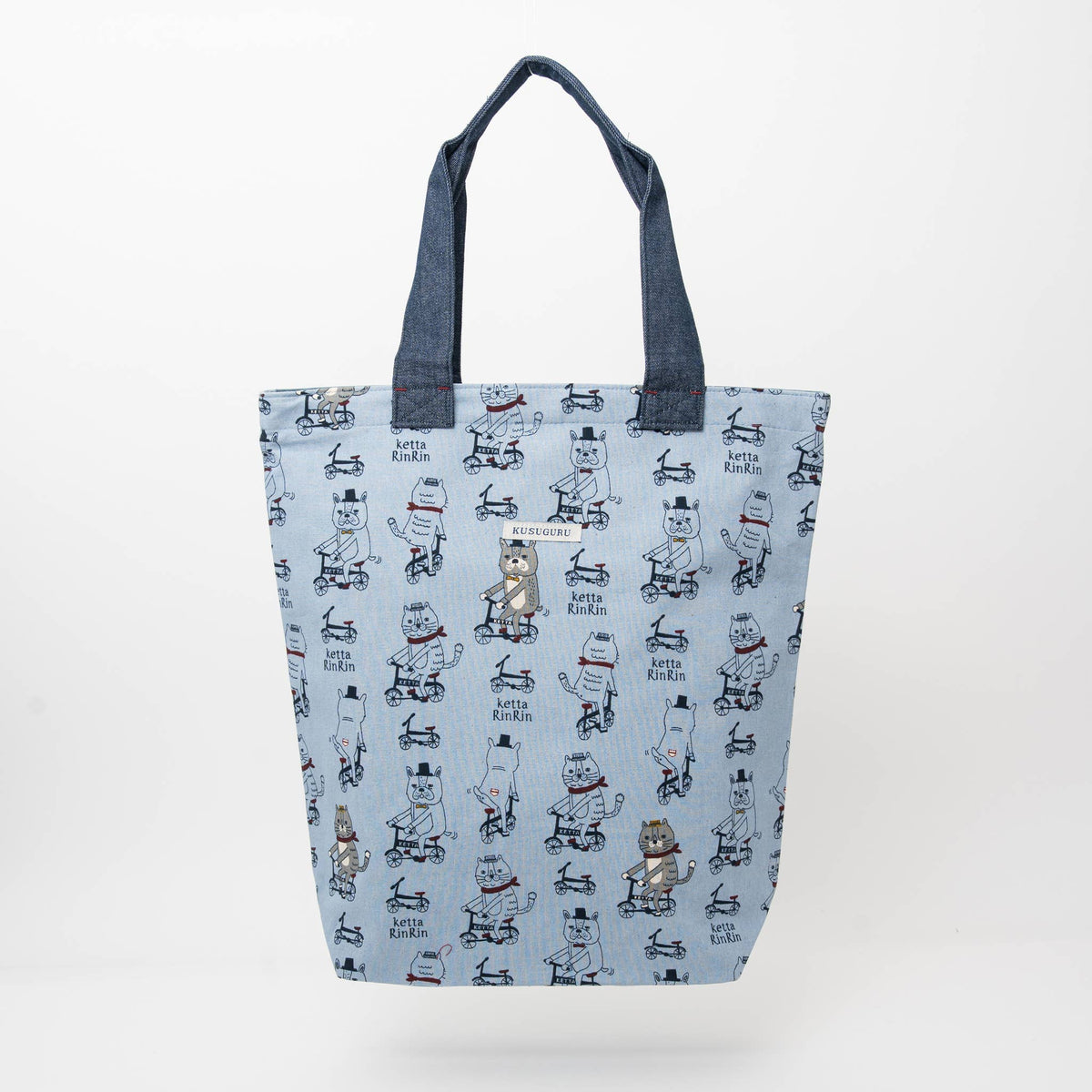 U PLUS INC-Biking Cat Embroidered Tote Bag – Blue-bags & baskets-gather here online