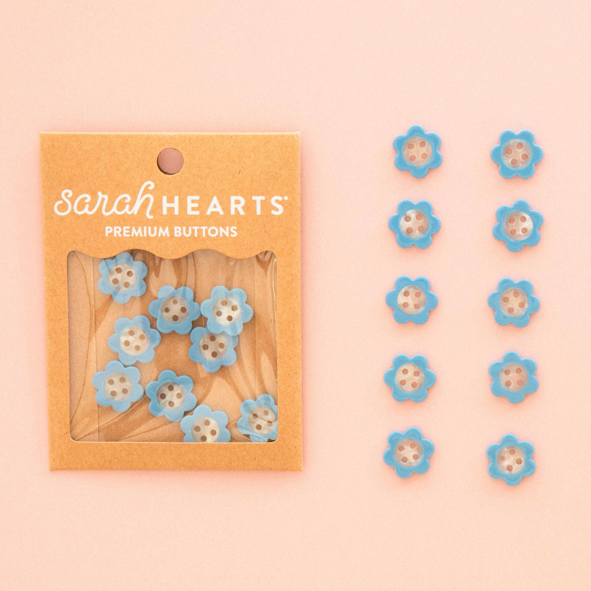 Sarah Hearts-Blue Daisy Small 5/8" Buttons-button-gather here online