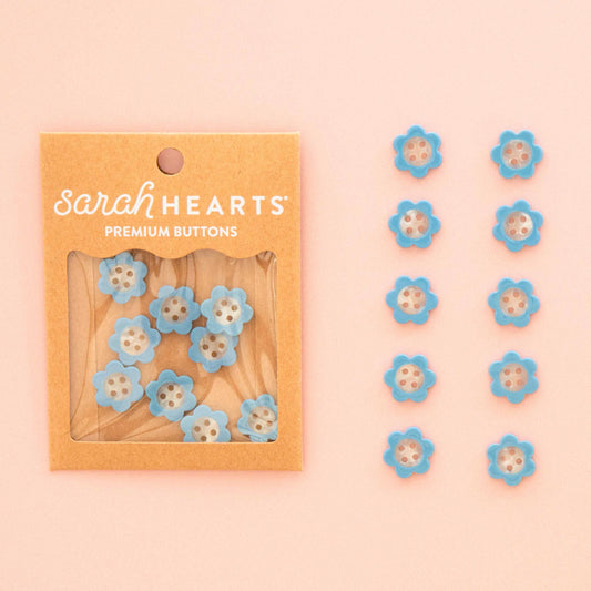 Sarah Hearts-Blue Daisy Small 5/8" Buttons-button-gather here online