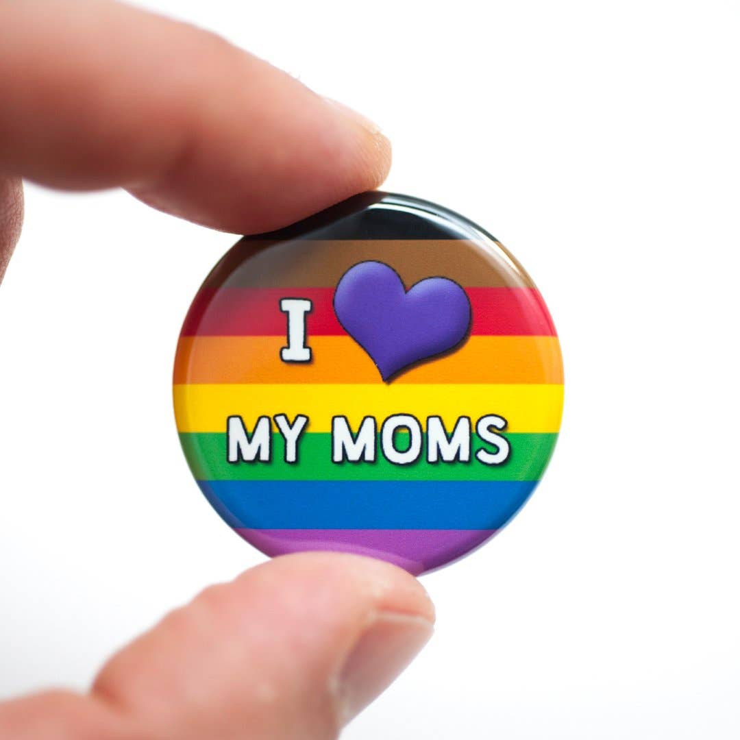 Crafty Queer Studio-I Love My Moms LGBTQ+ Pinback Button-accessory-gather here online