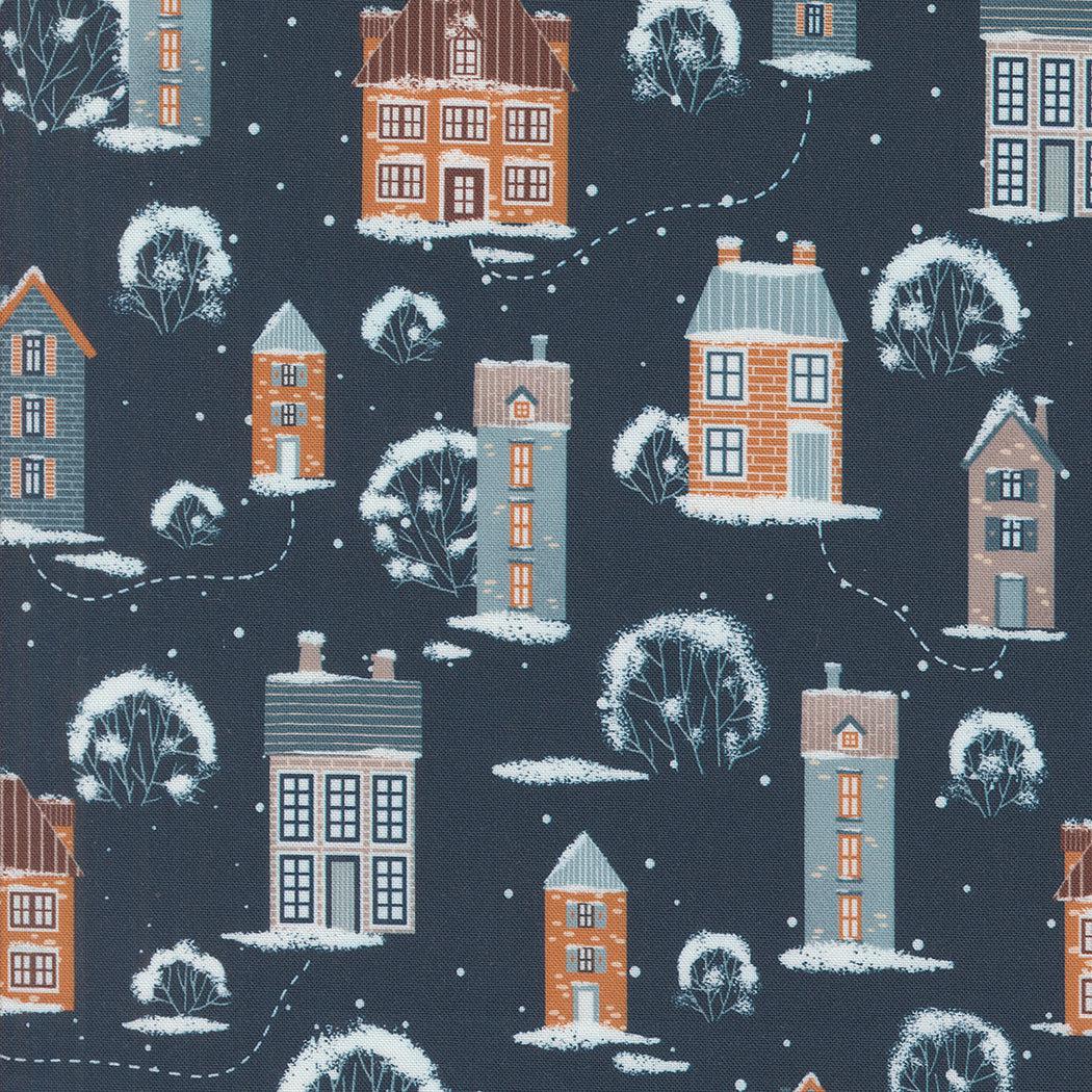 Moda-Snowy Town Midnight-fabric-gather here online