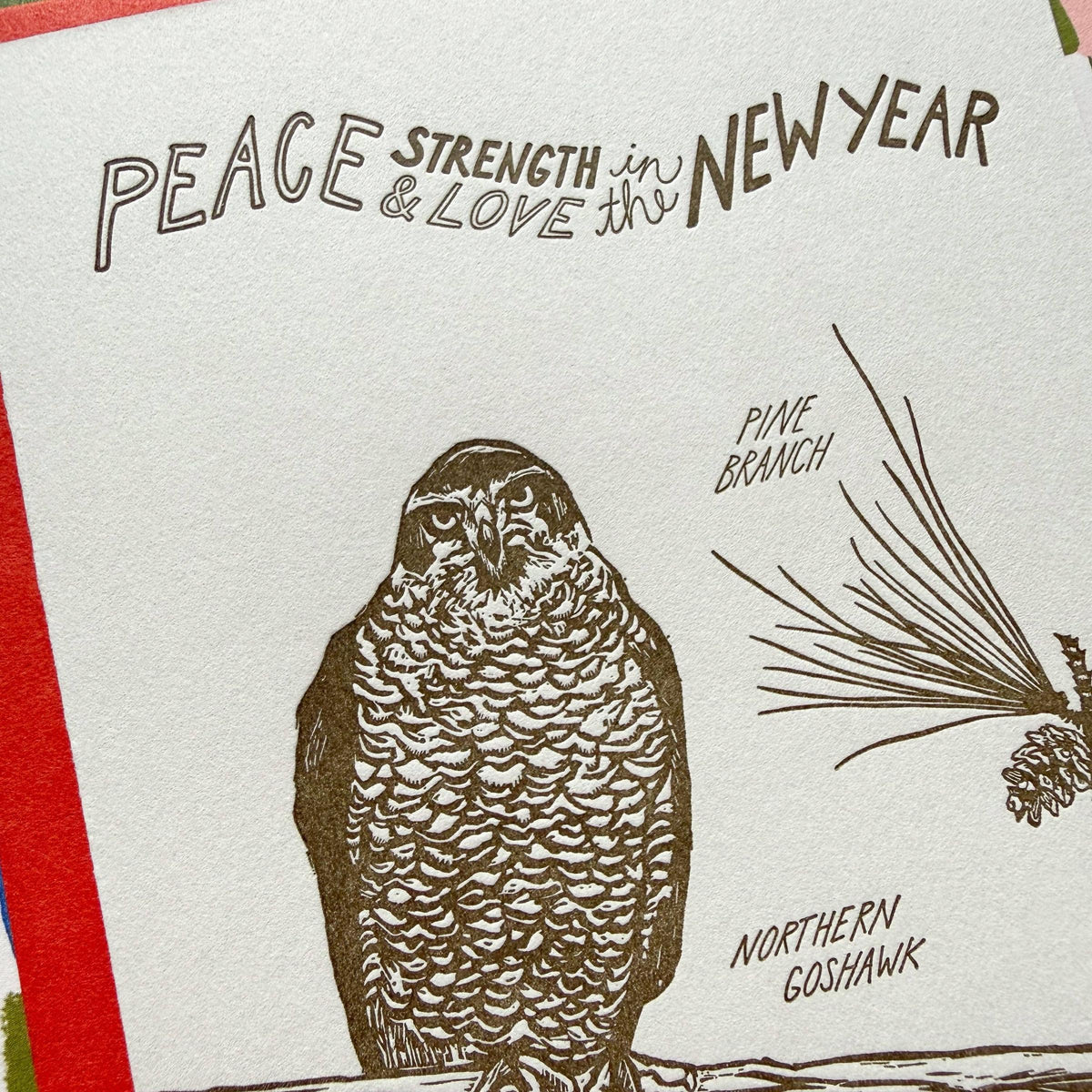Blackbird Letterpress-Peace In The New Year Hawk Greeting Card-greeting card-gather here online