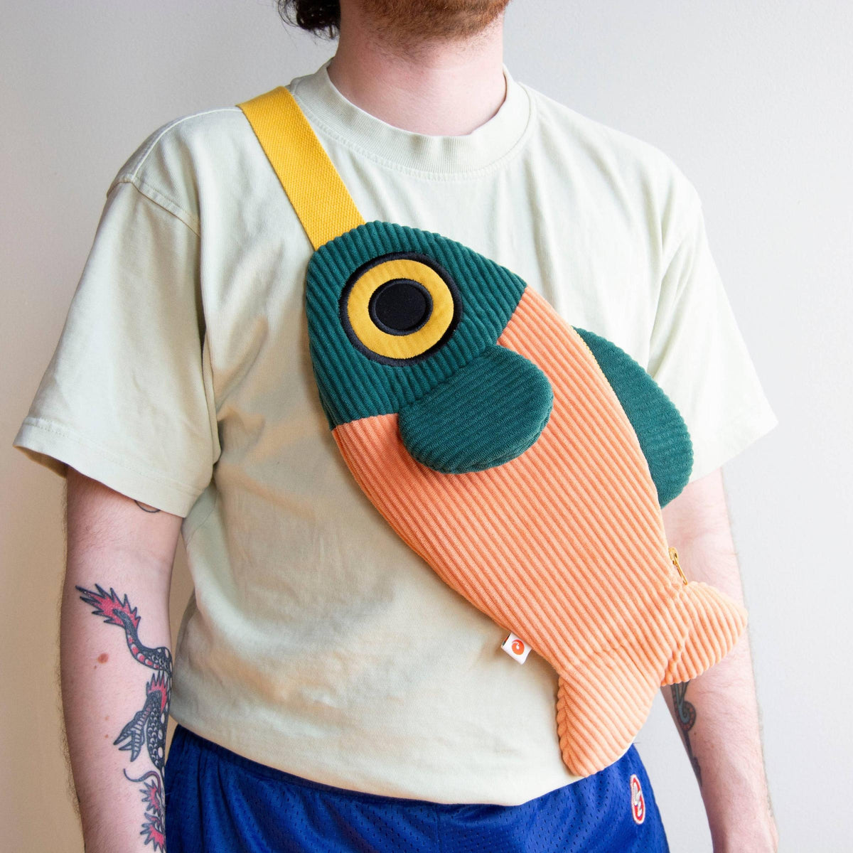Curlworks-The Fish Bag - Coral / Dark Green-bags & baskets-gather here online